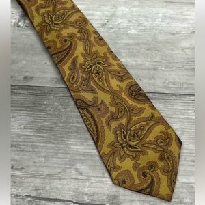 NEW ETRO Autumn Muted Wide Mustard Brown & Olive Paisley Tie Necktie 100% Silk